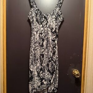 Cache Black and White Snake Print Dress
